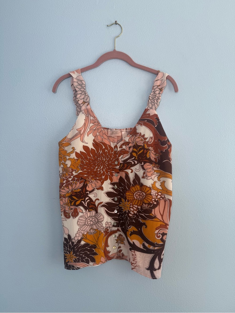 Boutique  Floral Print Camisole - Pink, Brown & Mustard